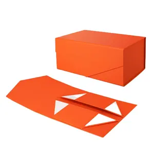 कस्टम मुद्रित कार्डबोर्ड मैट नारंगी चुंबक कार्डबोर्ड बॉक्स उपहार पैकेजिंग चुंबकीय फ्लिप पेपर फोल्डिंग उपहार बॉक्स निर्माता