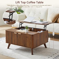Table basse relevable DISHI de style mi-ancien, motif ovale vertical, avec compartiment de rangement interne hydraulique, table multifonction