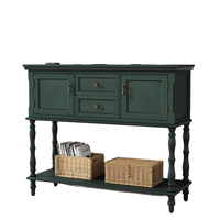 Table console en bois avec 2 tiroirs et 2 armoires à portes, rangement ouvert, étroite, longue, pour salon, hall d'entrée, couloir, vert non éclairé