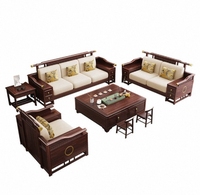 Ensemble de salle à manger et de salon en bois massif de luxe à double usage personnalisable Ujin, canapé artisanal, table basse combinée, traditionnel