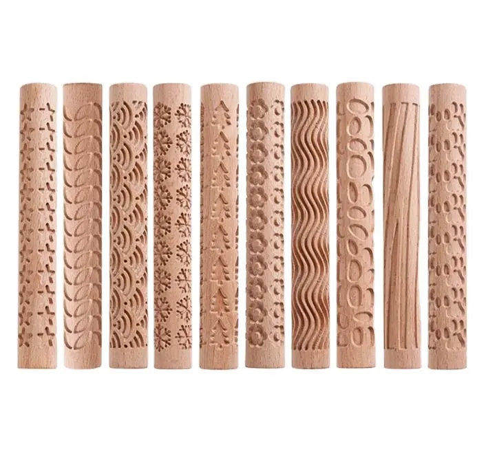Personalized creative Christmas theme pattern wood carving 3D baking rolling pin
