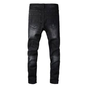 Jeans <span class=keywords><strong>en</strong></span> denim foncé épais 300 g/m² style rétro pour homme, coupe ajustée, effet vieilli, impression DTG par pulvérisation directe, streetwear, fabrication OEM - Product Image 3