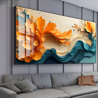 Peinture d'art abstrait moderne 27/5000 - Décoration murale en porcelaine cristalline à motif dégradé orange et bleu pour chambre à coucher