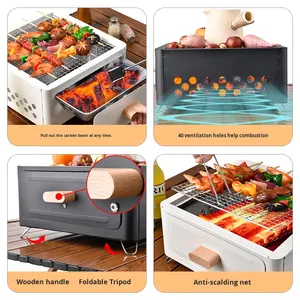 <span class=keywords><strong>Griglia</strong></span> a Carbone Portatile Quadrata per Campeggio, Casa, Giardino e Barbecue all'Aperto - Product Image 3