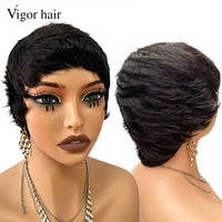 Perruques en cheveux humains vierges bruts, coupe pixie courte et droite, sans dentelle, sans colle, vente en gros à prix compétitif