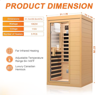 Sauna infrarouge électrique personnalisé pour 1 personne, en bois, avec porte en verre trempé de 8 mm