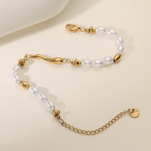 Nueva Pulsera de Moda en Acero Inoxidable Chapado en Oro de 18K con Forma Geométrica y Cadena de Perlas para Fiestas de Aniversario - Product Image 4