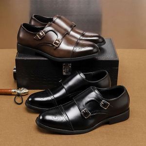 Chaussures de moine modernes de créateur pour hommes en cuir PU haut de gamme, d'inspiration coréenne, à double boucle, pour les déplacements professionnels et les occasions formelles - Product Image 1