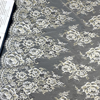 Dentelle africaine dorée florale en nylon, jacquard, à franges, en tulle français brodé, dentelle Chantilly à cils pour lingerie et robes