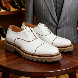 Zapatos Oxford de Hombre de Cuero Genuino con Punta Redonda, Cordones, Suela de Goma Acolchada, para Todas las Temporadas - Product Image 3