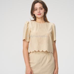 Conjunto de Pantalones de 2 Piezas de Jersey de Algodón Casual para Mujer, Primavera, Color Sólido, Top Bordado con Pantalones Cortos, Conjunto de Dos Piezas para Mujer - Product Image 5