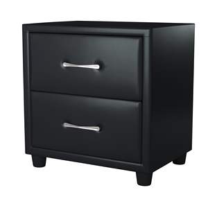 DB Contemporary, 1 pieza, mesita de noche, piel sintética negra duradera con tiradores de barra de tono plateado, muebles elegantes - Product Image 6
