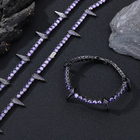 Bracelet Tennis de Luxe en Zirconium Noir et Diamant CZ, Collier Ras-du-Cou Style Panthère Noire, Bracelet Hip-hop à Dents de Bête