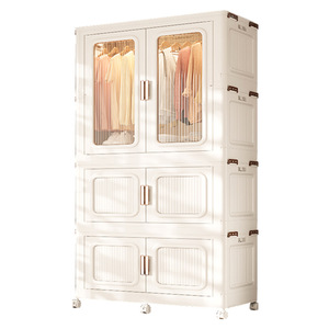 Simple Combination <b>Wardrobe</b> Clothing Organizer Standing Type Rectangle Multi Layer Kids Storage Cabinet With Wheels - Product Image 5