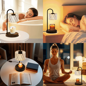 Lámpara Calentadora de Velas Eléctrica con Pantalla de Lino, Brillo Ajustable, Tamaño Mediano, Quemador de Aroma Metálico para Mesa, Decoración del Hogar - Product Image 5