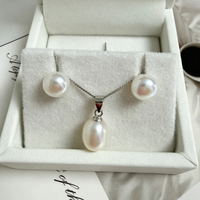 Ensemble de perles de culture d'eau douce de 8 mm, haute brillance, forme de riz, argent 925 plaqué or, qualité AAA, ensemble de bijoux
