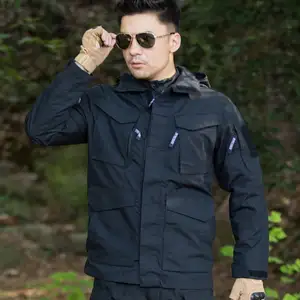 Jaket hitam hangat M65, mantel lapangan dengan lapisan Liner jaket Parka seragam untuk tudung warna Solid