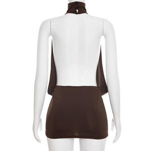 Viviblook C26DS009 Robe d'été pour femmes, nouvelle robe de soirée sexy à dos nu, sans manches, couleur unie, mini robe décontractée - Product Image 3