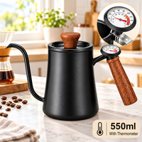 Bouilloire à café à bec de cygne Kingze avec logo personnalisé, 550 ml, en acier inoxydable 304, avec thermomètre, ODM OEM