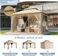 Luxuriöser 10x12 ft Hardtop-Pavillon mit Netzvorhängen, Robuster Stahl-Doppeldach, Verzinkter Outdoor-Sichtschutz, Gartendekoration