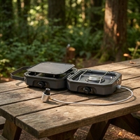 Réchaud à gaz pliable d'extérieur 2 en 1 avec plaque de cuisson, barbecue à gaz portable pour le camping et la cuisine de pique-nique