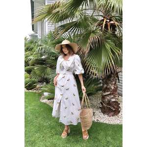 Vestido Casual Transpirable de Línea A con Cuello y Cinturón Floral Marrón para Celebraciones y Fiestas - Product Image 6