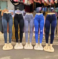 Jean en denim taille haute pour femme, style vintage, dégradé bleu marine, coupe skinny, respirant, écologique, décontracté, extensible