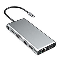 Stasiun Docking Gigabit Dua Belas-in-Satu untuk Notebook, Stasiun Docking Tipe-C, Stasiun Docking Dual HTV VGA