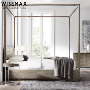 MEUBLES WISEMAX Chambre à coucher de style américain moderne en bois de chêne massif <span class=keywords><strong>Lit</strong></span> royal Queen Size <span class=keywords><strong>Lit</strong></span> à <span class=keywords><strong>baldaquin</strong></span> pour hôtel resort villa - Product Image 3