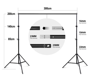 Kit de support de fond photo 2x3M réglable avec système de support de fond photographique et 3 fonds de 3x3M pour diffusion en direct et prise de vue de portraits - Product Image 2