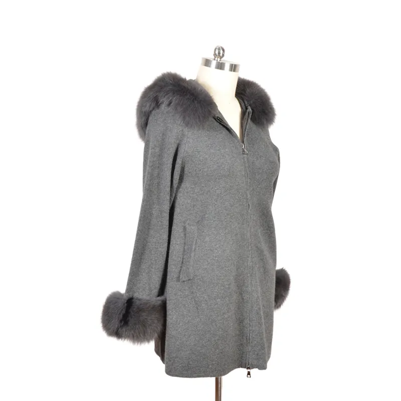 Großhandel Custom Factory Preis Real Fox Pelz besatz Elegante Winter Kapuzen mäntel für Frauen