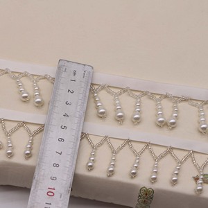 Accessori Fai-da-Te per Cheongsam e Hanfu, Nastro Decorativo Bianco con Perle e Frange, Passamaneria con Ciondolo in Perle - Product Image 2
