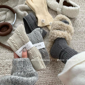 כותנה כבל צמר סרוג בינוני-עגל גרביים חורף מרופדת פליז מעובה נעלי נשים וגרביים חורף - Product Image 2