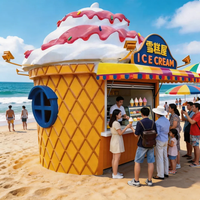Ice Cream Shop Sculpture-Maison de desserts surdimensionnée avec fenêtres bleues pour parcs à thème et centres commerciaux