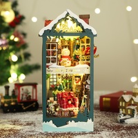 Kit de Manualidades para Casa de Muñecas Navideña, Escena de Libro en 3D de Madera, Modelo de Casa de Muñecas en Miniatura, Ensamblado a Mano con Luz LED, Decoración Festiva para Escritorio