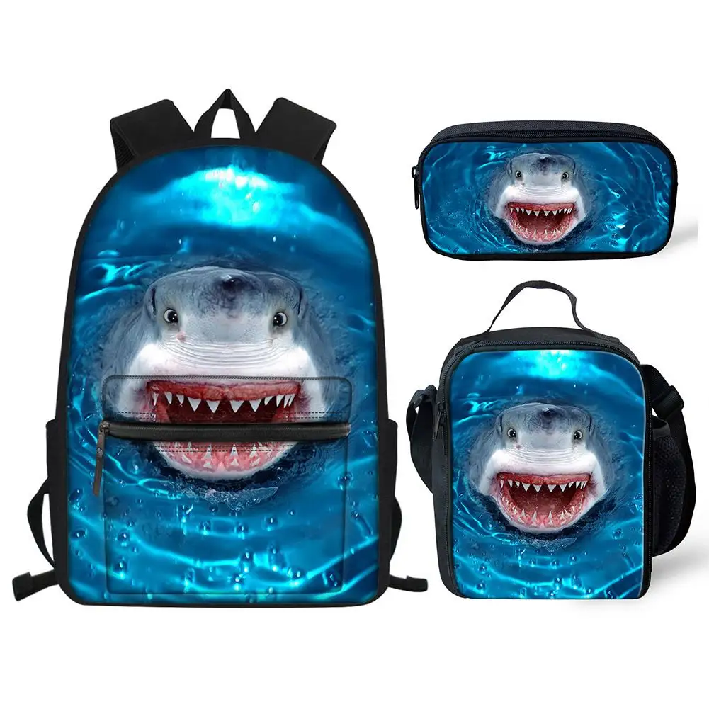 Custom School Backpack With Pencil Bag 3Pcs/Set Dropship Shark Designer Kids Eco Bookbag Collage Student Leisure School Bag