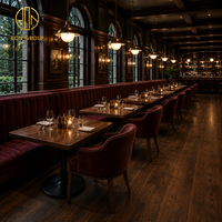 Meubles de restaurant de luxe Ron Group, sièges de banquettes incurvés rembourrés, table carrée en bois massif, ensemble de chaises en velours