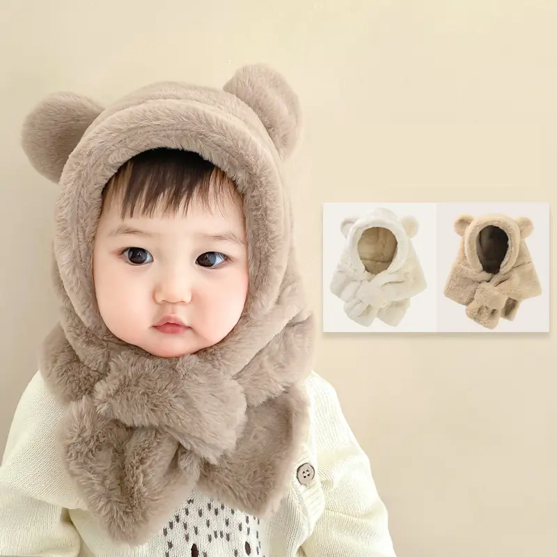 Sciarpa invernale per bebè in pelliccia sintetica berretto morbido per bambini di un pezzo per ragazze ragazzi Cartoon Warmer Neck Ears Baby Bonnet