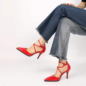 Chaussures habillées pour femmes à talons hauts, escarpins à talons aiguilles, ornées de perles, à brides croisées à la cheville, bout pointu, talon D'Orsay - Product Image 4