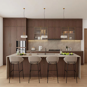 Conception de cuisine sur mesure en mélamine imitation bois, entièrement en contreplaqué, style shaker, armoires de cuisine modernes - Product Image 1