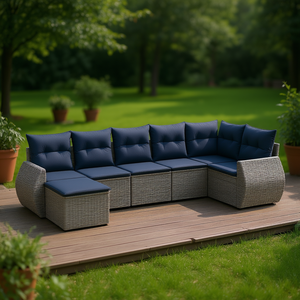 Ensemble de canapés de jardin D0100X38DS2, 7 pièces, en polyrotin gris avec coussins, design contemporain pour l'extérieur - Product Image 2