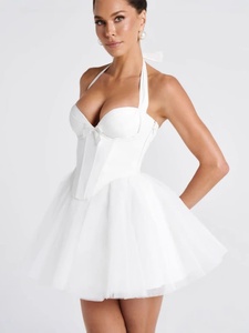 Pink Halter <strong>Corset</strong> Bodice Open Back <strong>Tutu</strong> Mini Tulle Elegant Evening Cocktail Party Short <strong>Dress</strong> for Women Ladies - Product Image 5