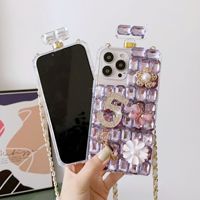 Coque de téléphone de luxe avec diamants et cordon, étui en cristal pour iPhone 17 16 15 14 13 12 11 Pro Max Samsung S25 S24 S23