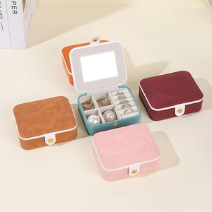 Caja de almacenamiento de joyas de cuero PU portátil-Organizador de joyas con espejo para collar, caja de embalaje de joyería de viaje - Product Image 4