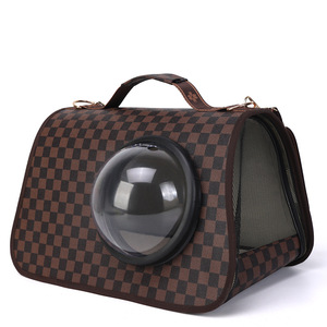 Portable <b>cat</b> bag for winter outings, space capsule style, shoulder bag, checkered pattern pet <b>backpack</b>, hand-held. - Product Image 3
