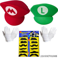 Super Mario Anime Bühnenkostüm Zubehör-Set Charakterkleidung Mario Hut Mary Handschuhe Baseballkappe Dekoration