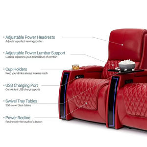 Sièges de <span class=keywords><strong>théâtre</strong></span> en cuir pleine fleur, 2 places, canapé inclinable électrique, fauteuil de salle de cinéma à domicile avec porte-gobelet LED pour cinéma commercial - Product Image 3