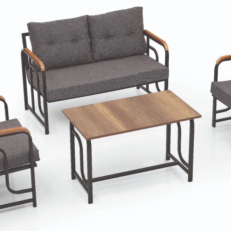 Made in Turkey 4 pezzi moda metallo carcassa tavolo in legno sedia da balcone Set mobili da esterno