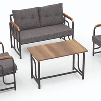 Ensemble de meubles d'extérieur Kugu Zara Mini Modern Hotel Villa, 4 pièces, structure en fer, table en bois, chaise de balcon, fabriqué en Turquie