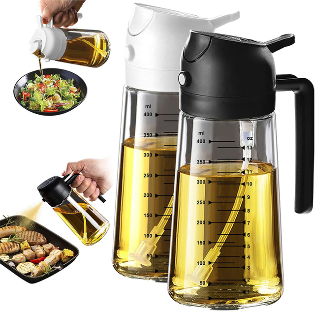 Premium Food Grade 2 in 1 Glass Olive Oil Sprayer and Pour Bottle 470ml Portable Oil Dispenser for Home Kitchen Cooking Bbq